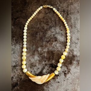 Vintage Signed Napier Cream Enameled Gold Necklace